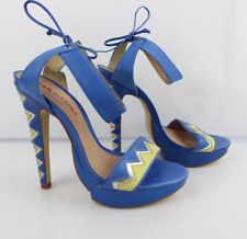 SAN MARINA Escarpins brides plateau Sandales talons cuir bleu et jaune T 40 TBE