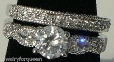 Vintage style CZ Cubic Zirconia Bride Engagement Band Wedding Ring set 18K GP  
