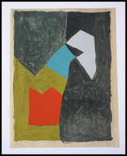 Serge POLIAKOFF : Composition abstraite, lithographie en pochoir original 1956