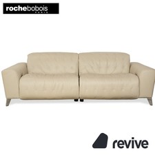 Roche Bobois Satellite Cuir Canapé Trois Places Crème Beige Fonction Électrique