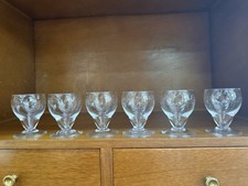 Ancien vintage ensemble de 6 verres à liqueur en cristal gravé décor floral