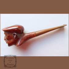 Ancienne pipe sculptée tête d'homme casquette 15 cm vintage décorative