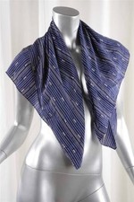 YVES SAINT LAURENT YSL VINTAGE Logo Monogram Navy Blue Silk Handkerchief Scarf