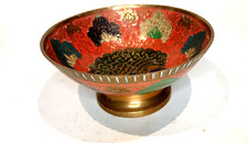 Coupelle en laiton cloisonné - Décor de paon - 15 cm