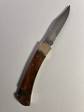 Couteau ancien pliant à cran d ' arrêt - lame de 9 cm - manche bois / laiton