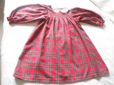 ROBE FILLE 2 ANS   ROUGE a SMOKS  STYLE ECOSSAISE COL CLAUDINE BLANC