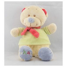 Doudou chat écru vert bleu
