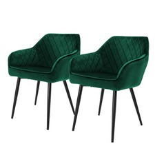 Lot de 2x chaises de salle à manger rembourré en velours fauteuils salon vert