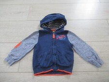 Gilet veste zippée en laine à capuche bleu et orange orchestra 18 mois