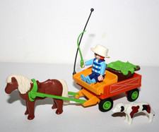 PLAYMOBIL 3118 ENFANT FILLETTE CHARRETTE CHARIOT PONEY CHIEN FERME