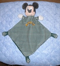 H/ Doudou Plat/Mouchoir Souris Mickey Doré Noir Vert Blanc Rayé - Disney Baby