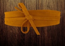 Ceinture Large En cuir veritable Pour Femme Style ObI ,a nouer,coloris moutarde