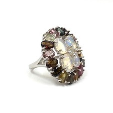 Bague en argent 925 déclaration opale bijoux multicolore tourmaline citrine...