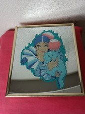 Tableau miroir sérigraphié Pierrot Et Son Chat Bleu Vintage 70/80
