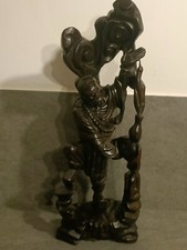   Sculpture Statue Asie Vieux Sage Chinois en Bois Ancienne  , H 50cm 