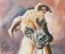 A. Giża - Le Chien - 24x20cm Peinture À L'Huile Handgemalt Toile Signé Art Image