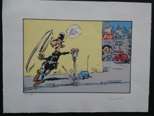 FRANQUIN SERIGRAPHIE GASTON LAGAFFE LONGTARIN LE FLIC NUMEROTEE ET SIGNEE