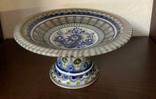 COUPE SUR PIED FAIENCE KERALUC QUIMPER SIGNEE L'HELGUEN TONS BLEUS ET GRIS