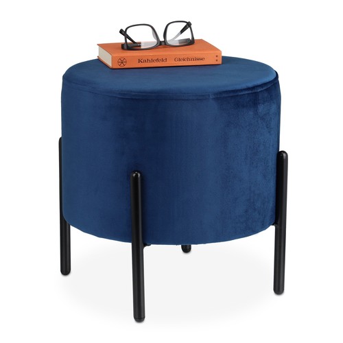 Tabouret velours bleu pouf - en,