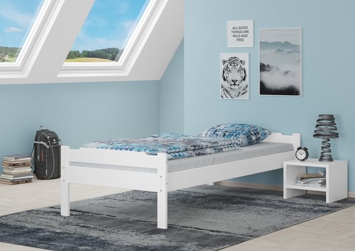 Lit simple pin - massif, blanc
