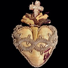 Ornement  Religieux Sacré Coeur De Jésus  En Volume Tissu Brodé Fil Argent