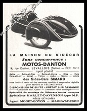 Publicité Moto Side Car Moto Danton Harley-Davidson Vintage Ad Advertising 1951 