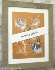 chat dessin cadre déco tableau roux kaki pastel Lot 2 x 34cm ensemble neuf 