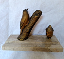 Encrier en régule sur marbre oiseau branché 1930