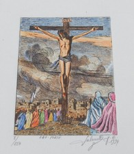 EAU - FORTE  AQUARELLEE ORIGINALE JÉSUS CHRIST 10/14   numéroté signé Lalouette 