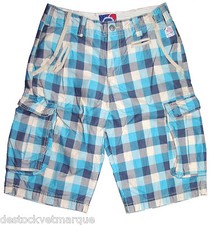 Bermuda cargo treillis LENNY AND LOYD homme carreaux bleu turquoise taille  W 36