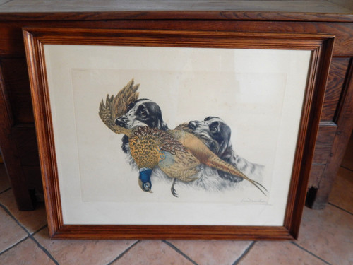Ancienne lithographie chiens - ancienne,