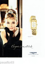 PUBLICITE ADVERTISING 056  2003    Longines montre Dolce Vita or Audrey Hepburn