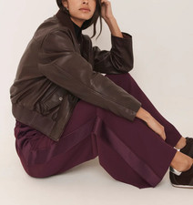 Veste en cuir femme bordeaux