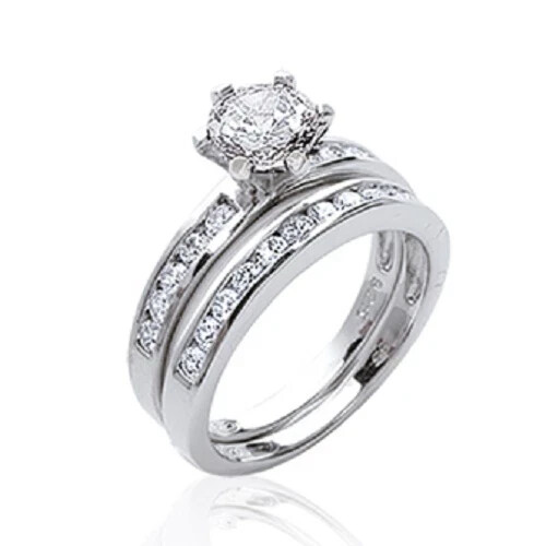 Bague solitaire double anneaux - solitaire,