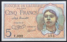 Billet Algérie 5 Francs 8 février 1944