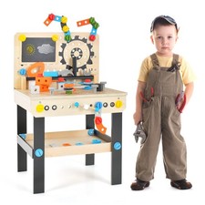 Jouet d'Etabli en Bois pour Enfants avec 6 Outils & 75 Accessoires Jeu d'imitat
