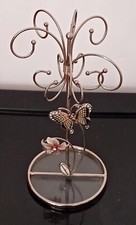 Présentoir Bijoux métal argenté et décoration Papillon Fleur émaillé