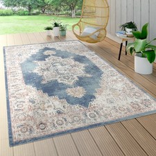Tapis Intérieur & Extérieur, Poils Ras Pour Balcon Terrasse, Style Oriental Bleu