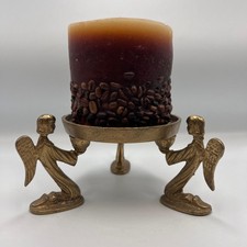 Ancien bougeoir en bronze trio anges 6,4" décor de collection cadeau élégant