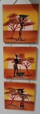 Tableau Paysage Africain Orange En 3 Petits Tableaux 