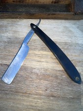 Ancien coupe choux rasoir droit acier, manche bakélite noire vintage