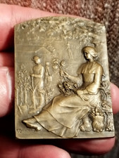 Médaille Plaque en bronze signée Félix Rasumny  (1869-1940) en écrin