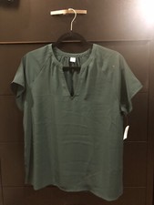 Old Navy Top Shirt Blouse Dark Green Short  Sleeve Tunic  Womens Sz S NWT