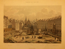 Paris, le cimetière des Innocents, lithographie XIXe