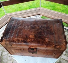 Authentique Malle en bois et cuir américaine - 19 eme siècle