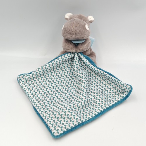 Doudou hippopotame marron - hippopotame, bleu