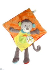 Doudou plat singe gris orange