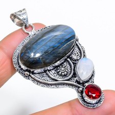 Pendentif bijou en argent sterling 925 fait main pierre précieuse labradorite...