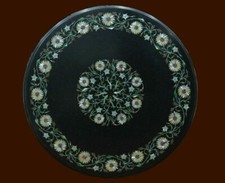 18 " Noir Marbre Café Table Top Pietra Dura Pierres Incrustation Handmade