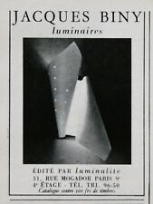 PUBLICITÉ 1954 APPLIQUE EN MÉTAL JACQUES BINY LUMINAIRES ÉDITÉ PAR LUMINALITE